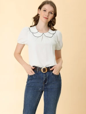 Allegra K Women's Peter Pan Collar Puff Sleeves Sweet Blouse 1 Allegra K Women's Peter Pan Collar Puff Sleeves Sweet Blouse