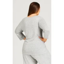 Women's Plus Size V Plain Hacci Top - Gray | AVENUE