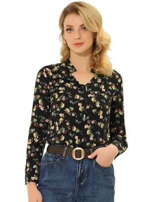 Allegra K Women's Work Office Button Up Shirt Cut-Out V Neck Floral Blouse 4 Allegra K Women's Work Office Button Up Shirt Cut-Out V Neck Floral Blouse - Image 4