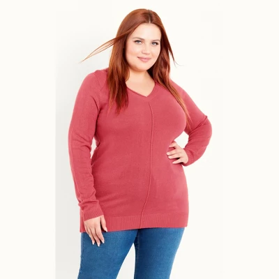Women's Plus Size V Neck Jumper - Pink | EVANS 8 Women's Plus Size V Neck Jumper - Pink | EVANS - Image 8