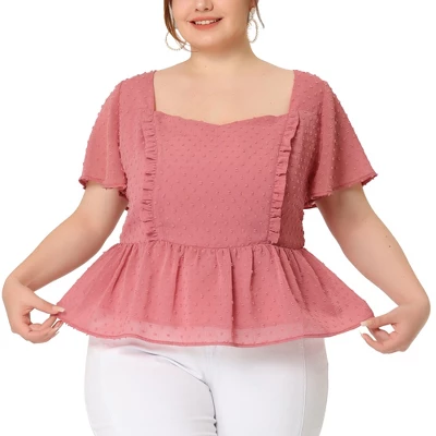 Agnes Orinda Women's Plus Size Peplum Sweetheart Neck Swiss Dots Blouse 5 Agnes Orinda Women's Plus Size Peplum Sweetheart Neck Swiss Dots Blouse - Image 5