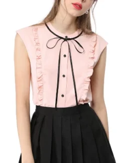 Allegra K Women's Cute Tie Neck Sleeveless Ruffle Button Down Chiffon Summer Shirt 15 Allegra K Women's Cute Tie Neck Sleeveless Ruffle Button Down Chiffon Summer Shirt -Avenue Sale Store GUEST 866c29c1 5667 456f a2a7 1af8bb266c03