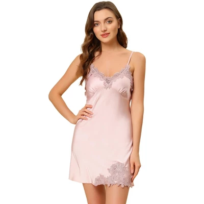 Allegra K Women's Satin V-Neck Lace Cami Mini Pajama Dress 9 Allegra K Women's Satin V-Neck Lace Cami Mini Pajama Dress - Image 9