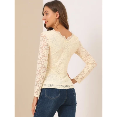 Allegra K Women's Floral Embroidery Sheer Long Sleeves Lace Blouse 4 Allegra K Women's Floral Embroidery Sheer Long Sleeves Lace Blouse - Image 4