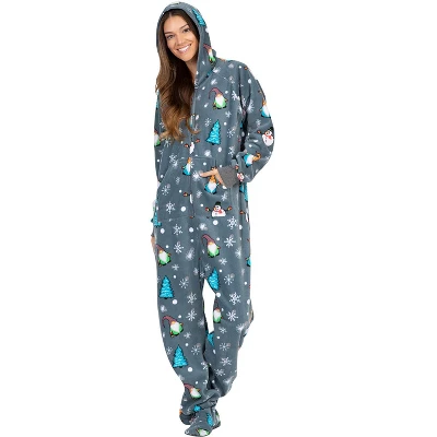 Footed Pajamas - Merry Gnomes Adult Hoodie Fleece Onesie 2 Footed Pajamas - Merry Gnomes Adult Hoodie Fleece Onesie - Image 2