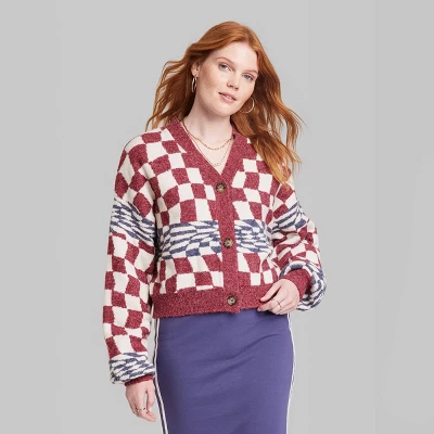 Women's Ascot + Hart Checkered Graphic Cardigan 1 Women's Ascot + Hart Checkered Graphic Cardigan