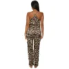 Womens Leopard Print, Satin Silk Cami Top & Pants Pajamas Lounge Set