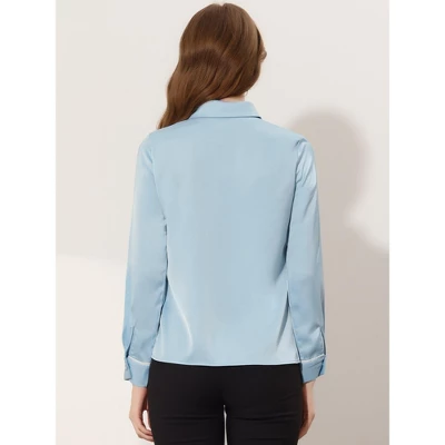 Allegra K Women's Work Office Blouse Contrast Trim Button Down Satin Shirt 3 Allegra K Women's Work Office Blouse Contrast Trim Button Down Satin Shirt - Image 3