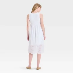 Eyelet Midi Maternity Dress - Isabel Maternity By Ingrid & Isabelâ„¢ White