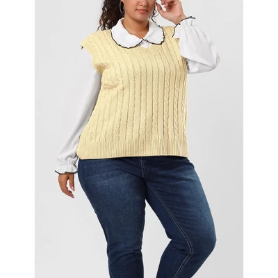 Agnes Orinda Women's Plus Size V Neck Knit Sleeveless Pullover Sweater Vests 1 Agnes Orinda Women's Plus Size V Neck Knit Sleeveless Pullover Sweater Vests