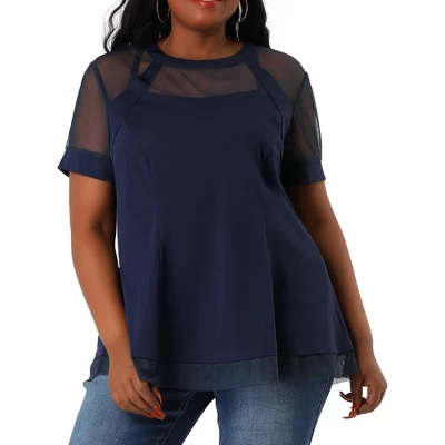 Agnes Orinda Women's Plus Size Round Neck Lace Swing Yoke Top 8 Agnes Orinda Women's Plus Size Round Neck Lace Swing Yoke Top - Image 8