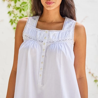 Women's Cotton Victorian Nightgown, Phoebe Sleeveless Lace Trimmed Button Up Long Vintage Night Dress Gown 4 Women's Cotton Victorian Nightgown, Phoebe Sleeveless Lace Trimmed Button Up Long Vintage Night Dress Gown - Image 4