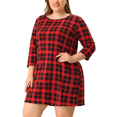 Agnes Orinda Women's Plus Size Knit 3/4 Sleeve Plaid Pajamas Sleepdress 5 Agnes Orinda Women's Plus Size Knit 3/4 Sleeve Plaid Pajamas Sleepdress - Image 5