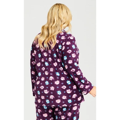 Women's Plus Size Button Owl Sleep Top - Plum | AVENUE 1 Women's Plus Size Button Owl Sleep Top - Plum | AVENUE
