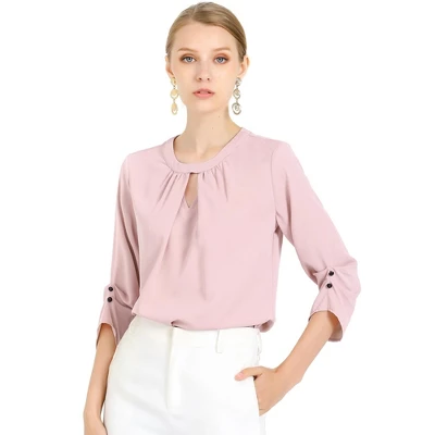 Allegra K Women's Work Office Keyhole Pleated Front Ruched 3/4 Sleeve Chiffon Blouse 7 Allegra K Women's Work Office Keyhole Pleated Front Ruched 3/4 Sleeve Chiffon Blouse - Image 7