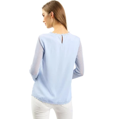 Allegra K Women's Elegant Lace Sleeve Top Scalloped Trim Summer Casual Chiffon Blouse 4 Allegra K Women's Elegant Lace Sleeve Top Scalloped Trim Summer Casual Chiffon Blouse - Image 4