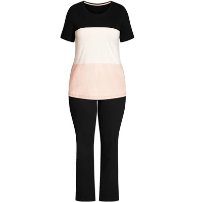 Women's Plus Size Color Block Sleep Set - Black | EVANS 2 Women's Plus Size Color Block Sleep Set - Black | EVANS - Image 2