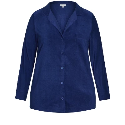 Women's Plus Size Button Fleece Top - Navy | AVENUE 4 Women's Plus Size Button Fleece Top - Navy | AVENUE - Image 4