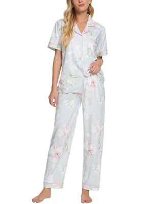 Cheibear Womens 2pcs Floral Button Down Pajama Set Nightwear Sleepwear 5 Cheibear Womens 2pcs Floral Button Down Pajama Set Nightwear Sleepwear - Image 5