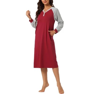 Cheibear Women's Sleepshirt Pajama Dress Long Sleeves With Pockets Henley Lounge Nightgown 8 Cheibear Women's Sleepshirt Pajama Dress Long Sleeves With Pockets Henley Lounge Nightgown - Image 8