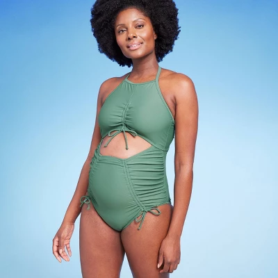 High Neck Adjustable One Piece Maternity Swimsuit - Isabel Maternity By Ingrid & Isabel™ Moss Green 4 High Neck Adjustable One Piece Maternity Swimsuit - Isabel Maternity By Ingrid & Isabel™ Moss Green - Image 4