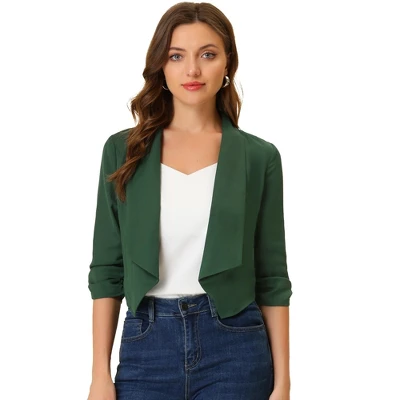 Allegra K Women's 3/4 Ruched Sleeve Shawl Lapel Lightweight Open Front Cardigans 5 Allegra K Women's 3/4 Ruched Sleeve Shawl Lapel Lightweight Open Front Cardigans - Image 5