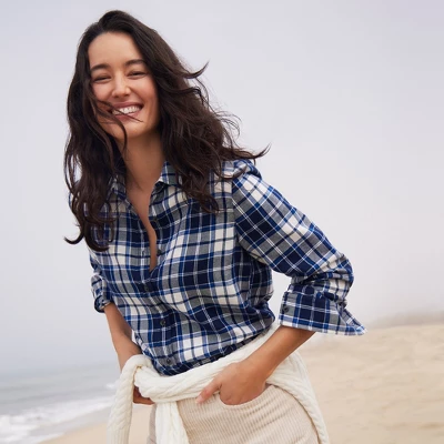 Lands' End Women's Tall Flannel Boyfriend Fit Long Sleeve Shirt 2 Lands' End Women's Tall Flannel Boyfriend Fit Long Sleeve Shirt - Image 2
