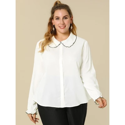 Agnes Orinda Women's Plus Size Elegant Office Peter Pan Collar Long Sleeves Button-Up Shirt 1 Agnes Orinda Women's Plus Size Elegant Office Peter Pan Collar Long Sleeves Button-Up Shirt