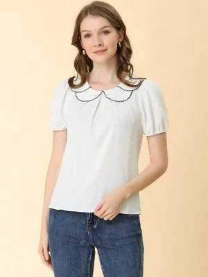 Allegra K Women's Peter Pan Collar Puff Sleeves Sweet Blouse 2 Allegra K Women's Peter Pan Collar Puff Sleeves Sweet Blouse - Image 2