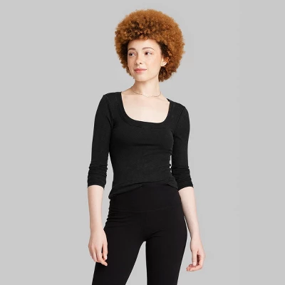 Women's Long Sleeve Scoop Neck T-Shirt - Wild Fable™ 1 Women's Long Sleeve Scoop Neck T-Shirt - Wild Fable™