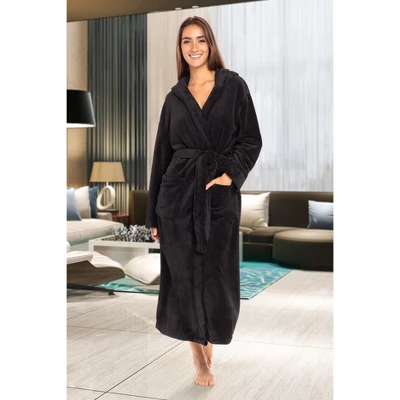 Women's Classic Winter Robe, Hooded Cozy Plush Fleece Bathrobe 1 Women's Classic Winter Robe, Hooded Cozy Plush Fleece Bathrobe