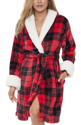 Women's Classic Plush Robe, Short Fleece Bathrobe Prints 15 Women's Classic Plush Robe, Short Fleece Bathrobe Prints - Image 15