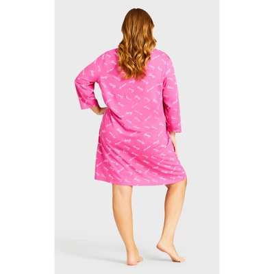 Women's Plus Size 3/4 Sleeve Sleep Shirt - Pink Sleep | AVENUE 1 Women's Plus Size 3/4 Sleeve Sleep Shirt - Pink Sleep | AVENUE