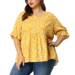 Agnes Orinda Women's Plus Size V Neck Floral Tiered Babydoll Blouses -Avenue Sale Store GUEST a218f202 afda 4ade bebc a20edb389083