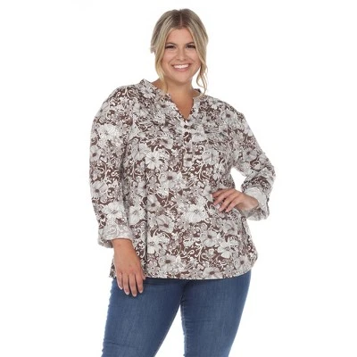 Womens Plus Pleated Long Sleeve Floral Print Blouse - White Mark 8 Womens Plus Pleated Long Sleeve Floral Print Blouse - White Mark - Image 8