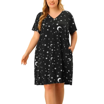 Agnes Orinda Women's Plus Size Comfort Pajamas Star Moon Pattern V Neck Short Sleeve Nightgown 6 Agnes Orinda Women's Plus Size Comfort Pajamas Star Moon Pattern V Neck Short Sleeve Nightgown - Image 6