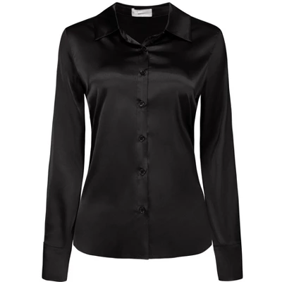 Hobemty Women's Point Collar Long Sleeves Button Down Satin Work Shirt 5 Hobemty Women's Point Collar Long Sleeves Button Down Satin Work Shirt - Image 5