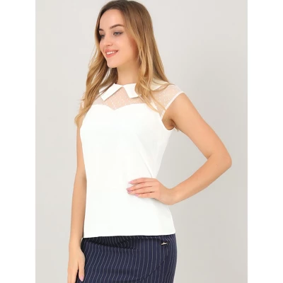 Allegra K Women's Mesh Semi Sheer Work Office Top Peter Pan Collar Shirt 3 Allegra K Women's Mesh Semi Sheer Work Office Top Peter Pan Collar Shirt - Image 3