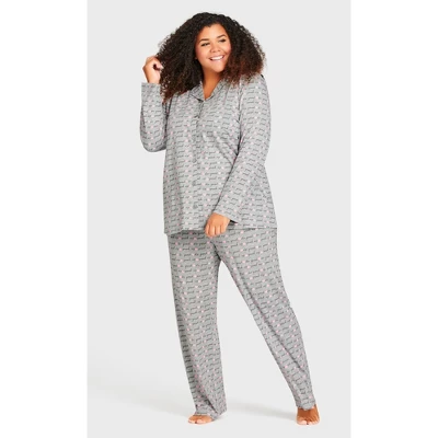 Women's Plus Size Button Through Sleep Top - Gray | AVENUE 2 Women's Plus Size Button Through Sleep Top - Gray | AVENUE - Image 2