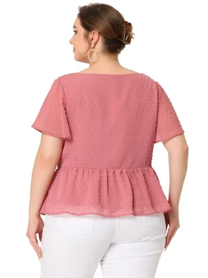 Agnes Orinda Women's Plus Size Peplum Sweetheart Neck Swiss Dots Blouse 3 Agnes Orinda Women's Plus Size Peplum Sweetheart Neck Swiss Dots Blouse - Image 3