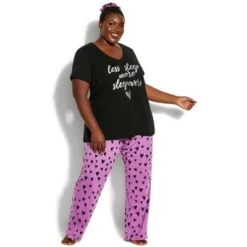 Women's Plus Size Printed 3 Piece Sleep Set - Purple | AVENUE