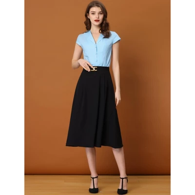 Allegra K Women's V Neck Collared Work Shirt Cap Sleeve Button Down Blouse 3 Allegra K Women's V Neck Collared Work Shirt Cap Sleeve Button Down Blouse - Image 3