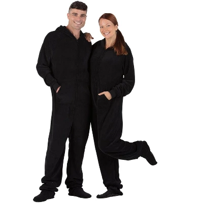 Footed Pajamas - Jet Black Adult Hoodie Chenille Onesie 1 Footed Pajamas - Jet Black Adult Hoodie Chenille Onesie