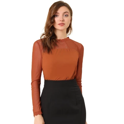 Allegra K Women's Elegant Lace Sleeve Top Scalloped Trim Summer Casual Chiffon Blouse 8 Allegra K Women's Elegant Lace Sleeve Top Scalloped Trim Summer Casual Chiffon Blouse - Image 8