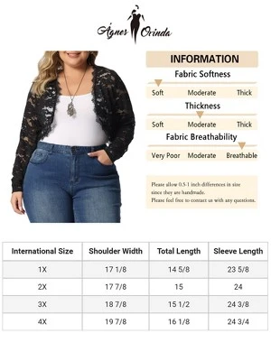 Agnes Orinda Women's Plus Size Lace Sheer Shrug Open Front Crop Cardigans 5 Agnes Orinda Women's Plus Size Lace Sheer Shrug Open Front Crop Cardigans - Image 5