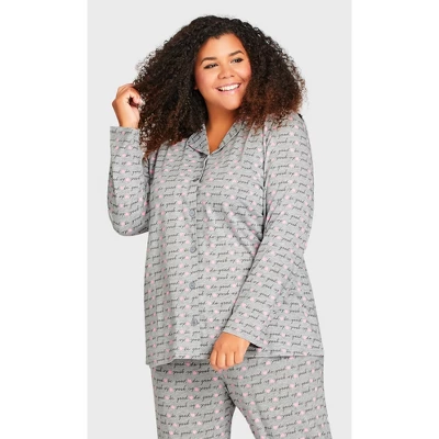 Women's Plus Size Button Through Sleep Top - Gray | AVENUE 6 Women's Plus Size Button Through Sleep Top - Gray | AVENUE - Image 6