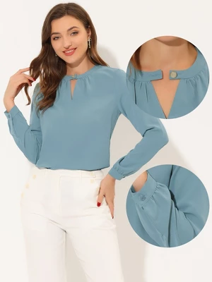 Allegra K Women's Choker V Neck Keyhole Long Sleeve Elegant Blouse 1 Allegra K Women's Choker V Neck Keyhole Long Sleeve Elegant Blouse