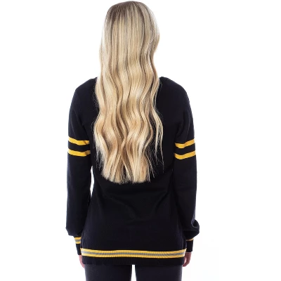 Harry Potter Womens Hufflepuff House Open Front Cardigan Juniors Knit Sweater 2 Harry Potter Womens Hufflepuff House Open Front Cardigan Juniors Knit Sweater - Image 2