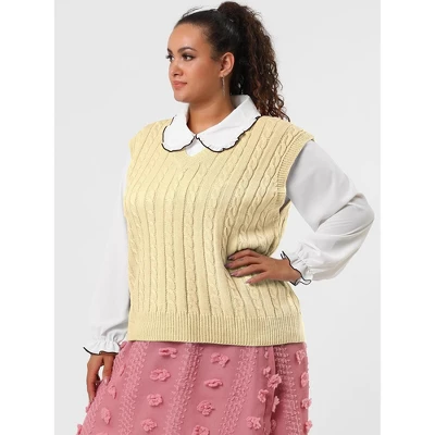 Agnes Orinda Women's Plus Size V Neck Knit Sleeveless Pullover Sweater Vests 3 Agnes Orinda Women's Plus Size V Neck Knit Sleeveless Pullover Sweater Vests - Image 3