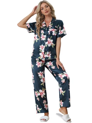 Cheibear Womens 2pcs Floral Button Down Pajama Set Nightwear Sleepwear 8 Cheibear Womens 2pcs Floral Button Down Pajama Set Nightwear Sleepwear - Image 8